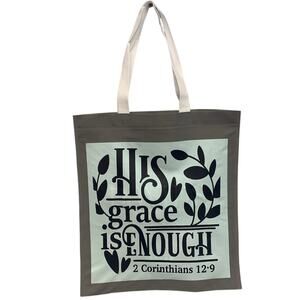 New Upcycled Hand Printed His Grace Is Enough Bible Quote Shopper Tote Bag